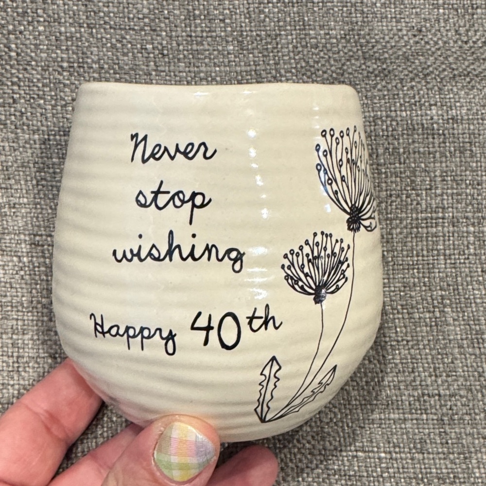 40th Birthday Ceramic 'Never Stop Wishing' Cream Candle Holder (Floral)